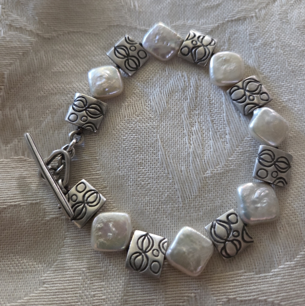 Lisa Jenks Sterling Silver and Biwa Pearl Toggle Bracelet
